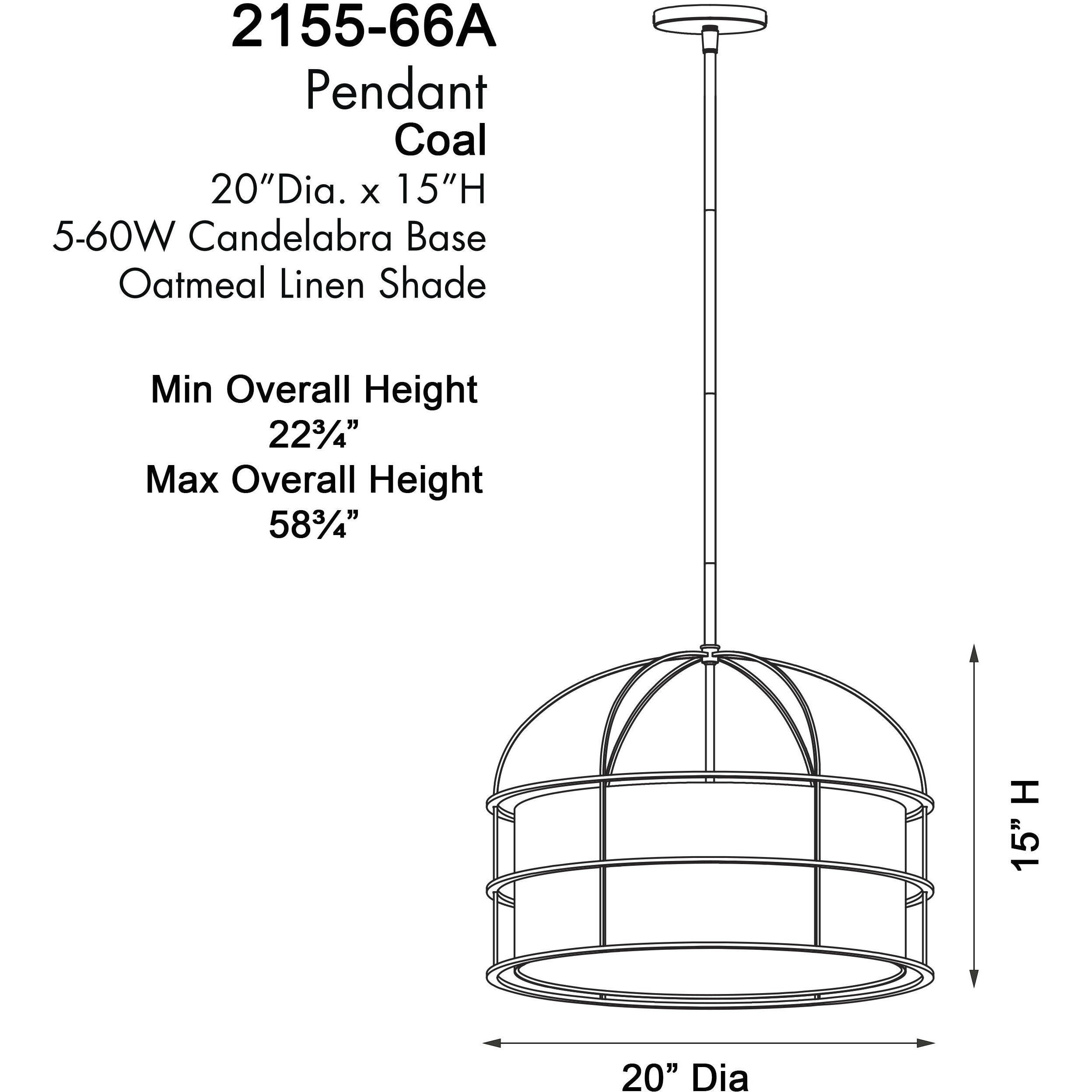 Gateway Park 5 Light 20 inch Coal Convertible Pendant / Semi Flush Ceiling Light